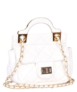 Quilted Fashion Satchel Handbag 6740 WHITE